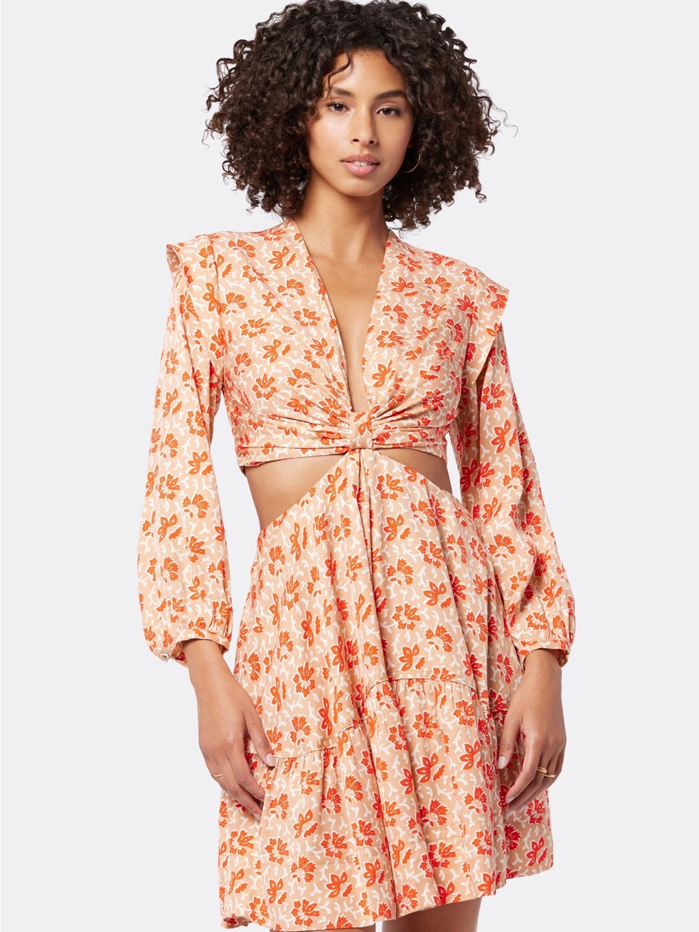 Joie Maeve Deep V Cutout Ruffle Shoulder Floral Mini Dress NWT Orange Size 2
